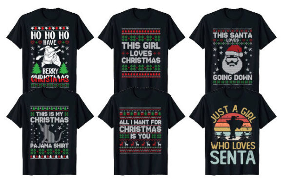 Funny Christmas T-Shirt Design Bundle: Graphics & T-Shirt Designs