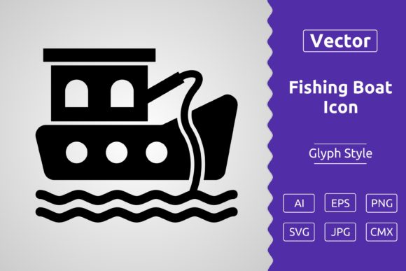 Vector Fishing Boat Glyph Icon: Graphics & Icons for Sellers